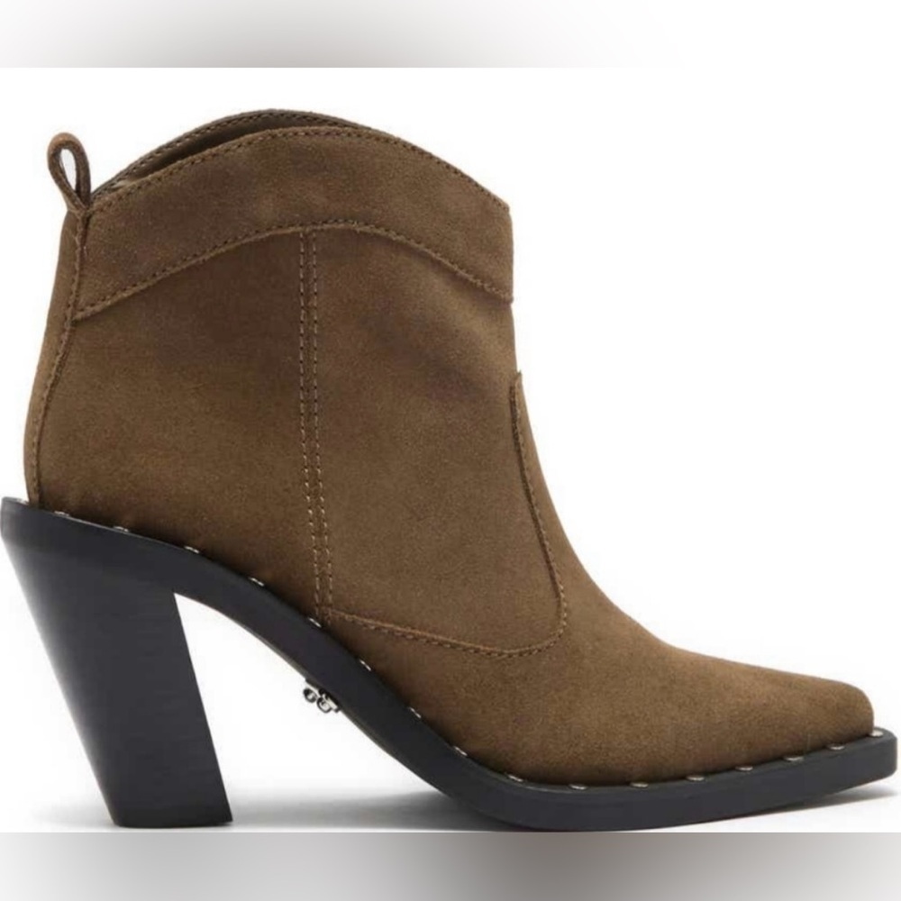 Rebecca Minkoff Nanine Suede Western Ankle Boots Brown Stacked Heel Size 7.5